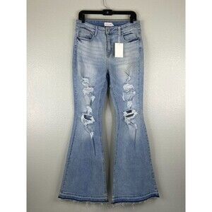 Cello Women Size 11 Denim Jeans Mid Rise Flare Distressed NWT